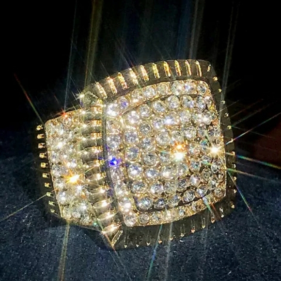 Yellow Gold Simulated Diamonds Ring for Men - Picture 4 of 6